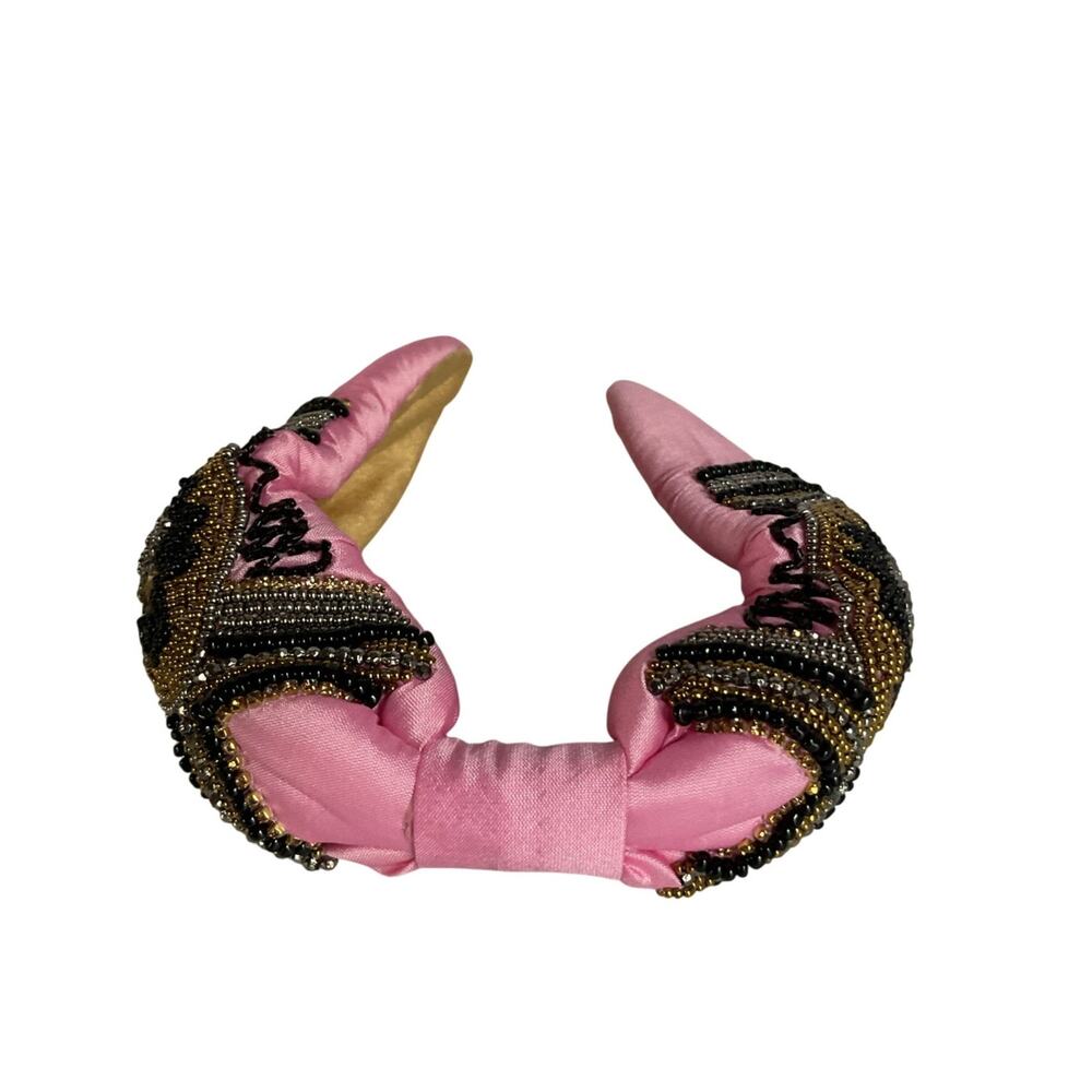 Mexican Beaded Padded Headband Pink Turban Style Boho Embroidered NEW